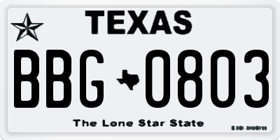 TX license plate BBG0803
