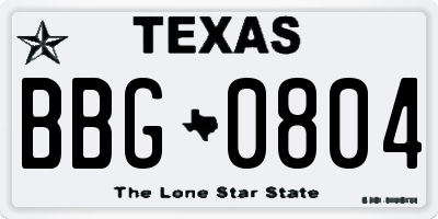 TX license plate BBG0804