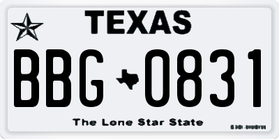 TX license plate BBG0831