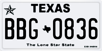 TX license plate BBG0836
