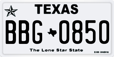 TX license plate BBG0850