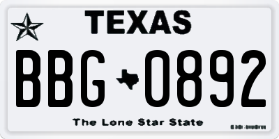 TX license plate BBG0892