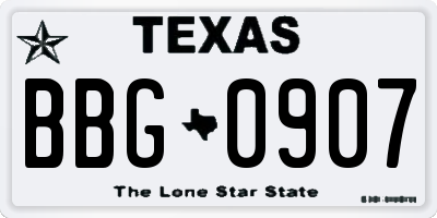 TX license plate BBG0907
