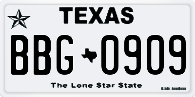 TX license plate BBG0909