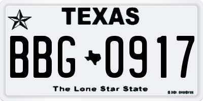 TX license plate BBG0917