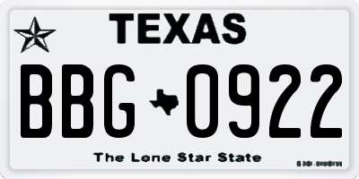 TX license plate BBG0922