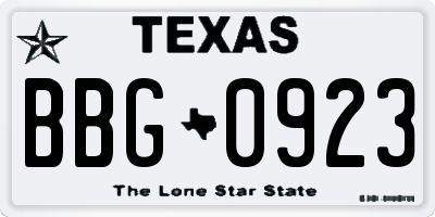 TX license plate BBG0923