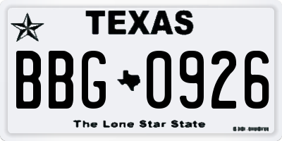 TX license plate BBG0926