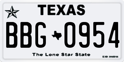 TX license plate BBG0954