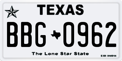 TX license plate BBG0962