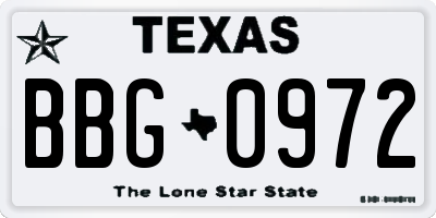 TX license plate BBG0972