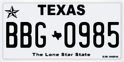 TX license plate BBG0985