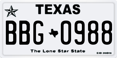 TX license plate BBG0988