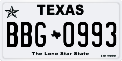 TX license plate BBG0993