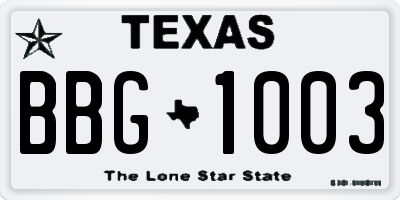 TX license plate BBG1003