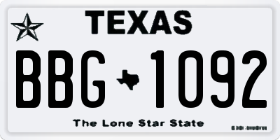 TX license plate BBG1092