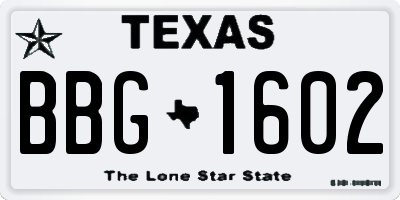 TX license plate BBG1602