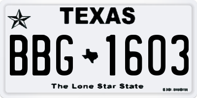 TX license plate BBG1603
