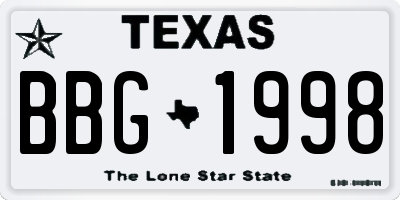 TX license plate BBG1998