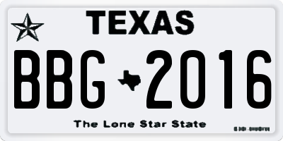 TX license plate BBG2016