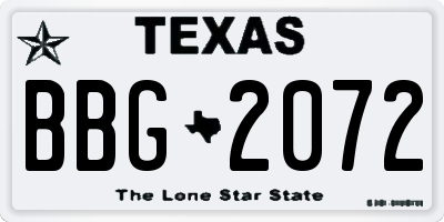 TX license plate BBG2072