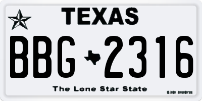 TX license plate BBG2316