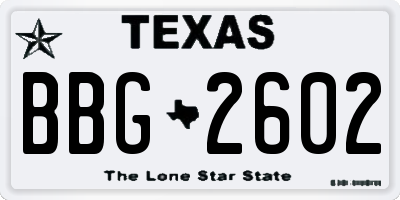 TX license plate BBG2602