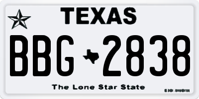 TX license plate BBG2838