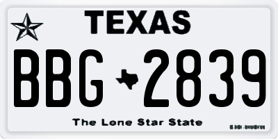 TX license plate BBG2839