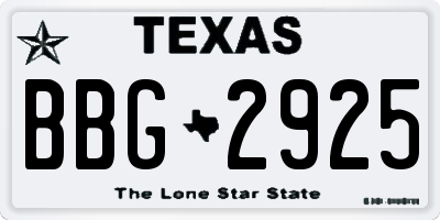 TX license plate BBG2925