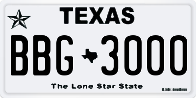 TX license plate BBG3000