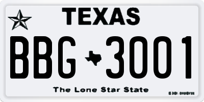 TX license plate BBG3001