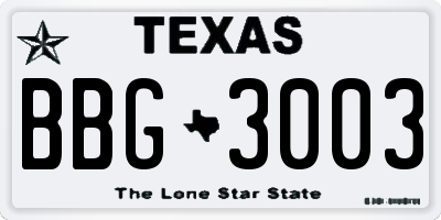 TX license plate BBG3003