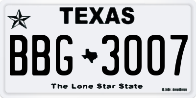 TX license plate BBG3007