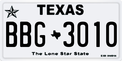 TX license plate BBG3010