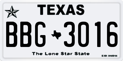 TX license plate BBG3016