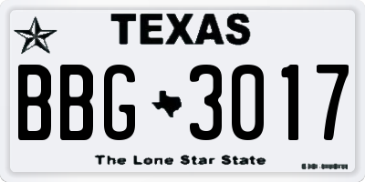 TX license plate BBG3017