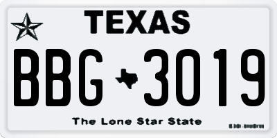 TX license plate BBG3019