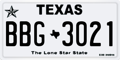 TX license plate BBG3021