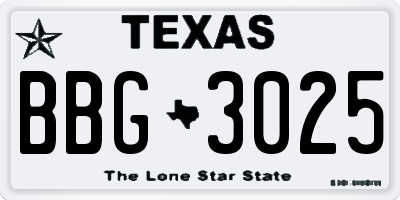 TX license plate BBG3025