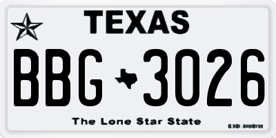 TX license plate BBG3026