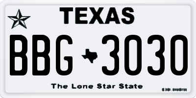 TX license plate BBG3030