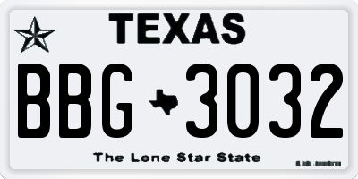 TX license plate BBG3032