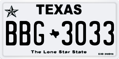 TX license plate BBG3033