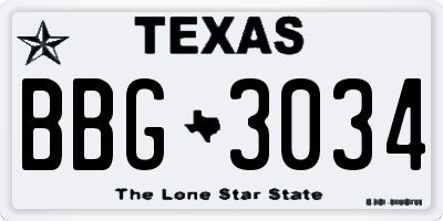 TX license plate BBG3034