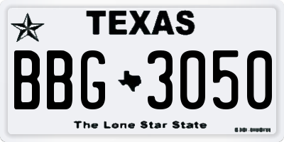 TX license plate BBG3050