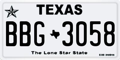 TX license plate BBG3058