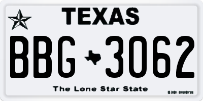 TX license plate BBG3062