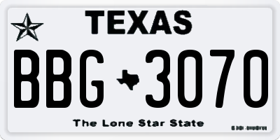 TX license plate BBG3070