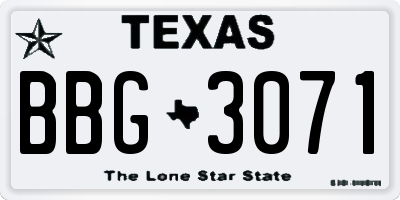 TX license plate BBG3071